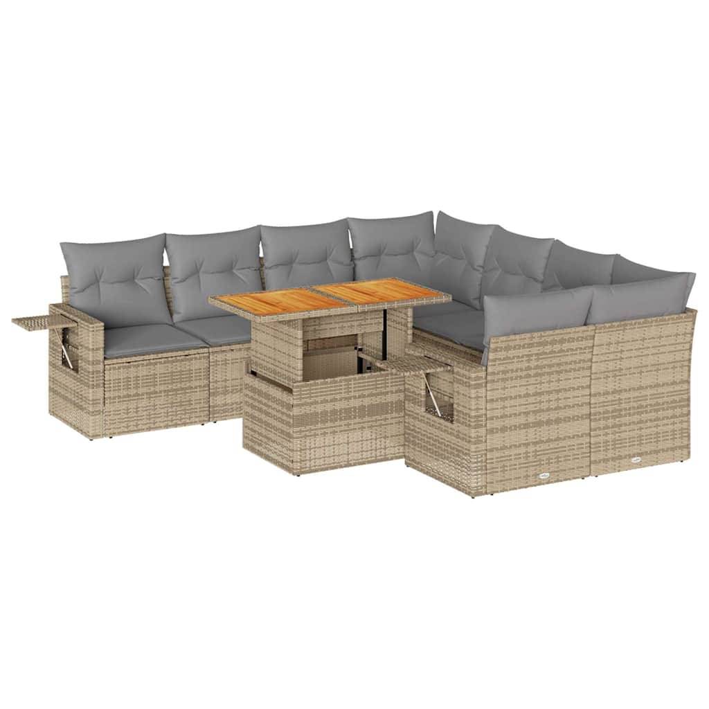 Salon de jardin 9 éléments beige résine tressée avec table bois transformable et rangements – ComfortXL Outdoor Living - Image 2