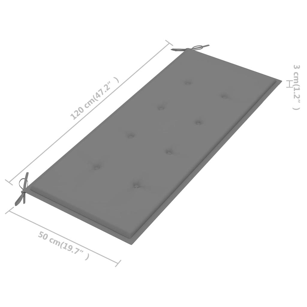 Helloshop26 - Banc de jardin meuble de patio d'extérieur terrasse avec coussin gris 120 cm bois de teck massif - Imagen 9
