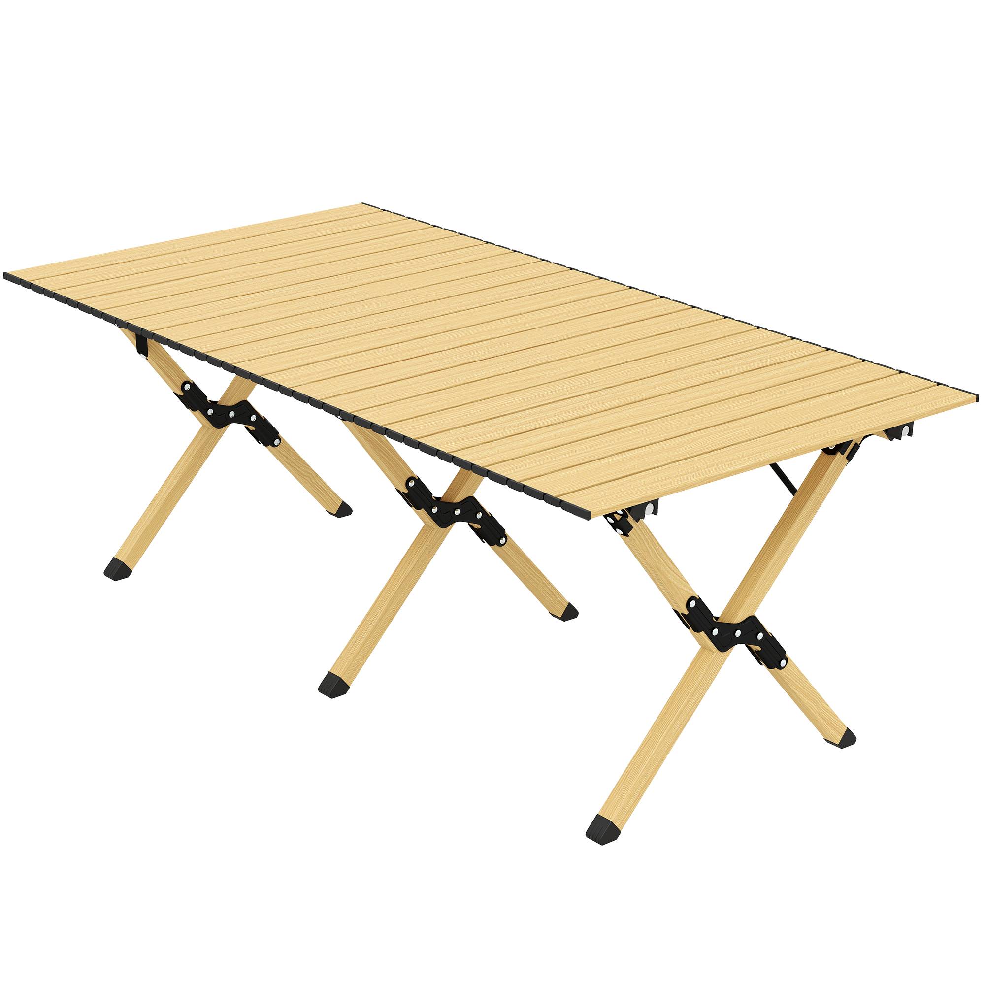 ComfortXL - Table camping pliante aluminium plateau enroulable aspect bois chêne extérieur 117x60x44 - ComfortXL Outdoor Living - Image 2