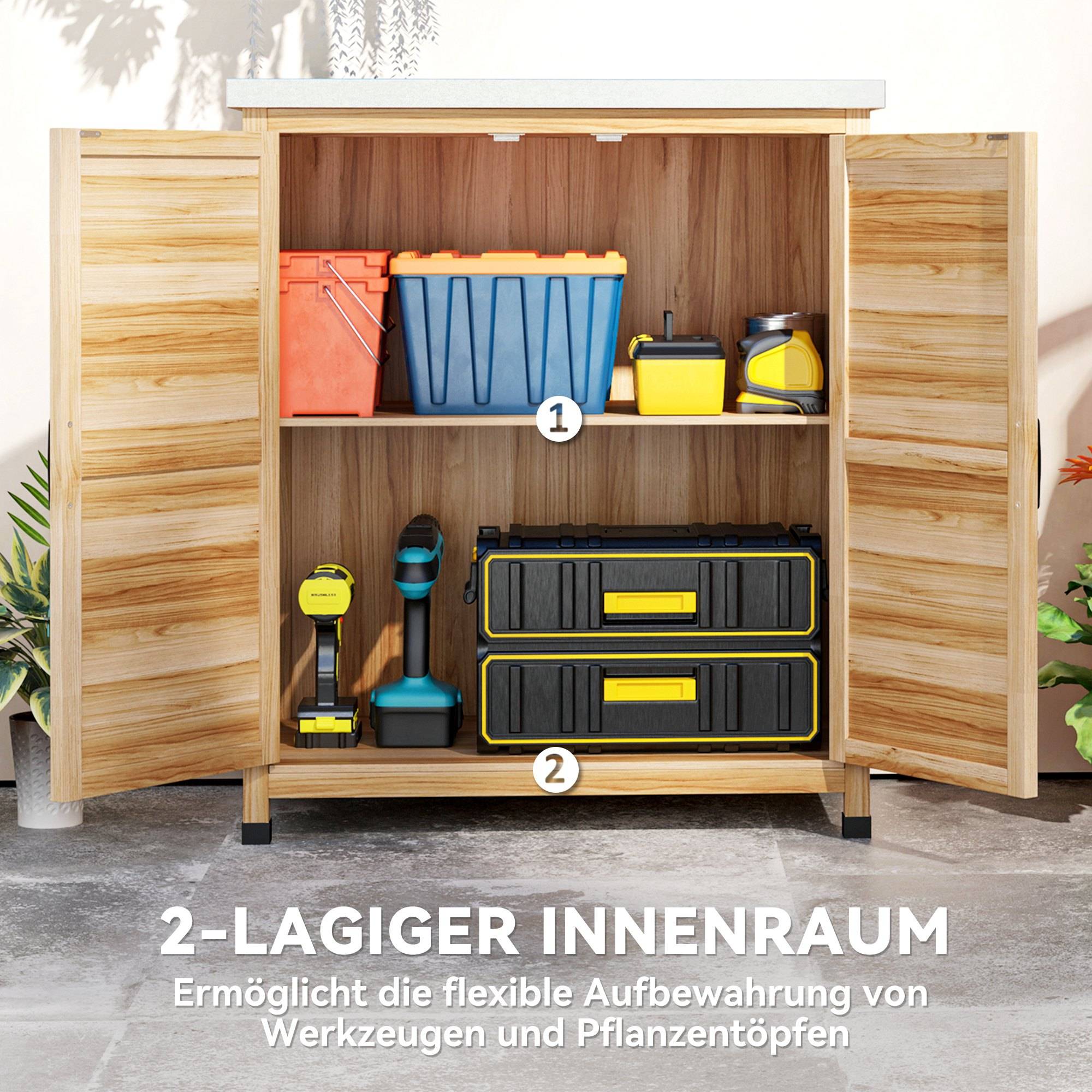 ComfortXL - Armoire de jardin en bois de sapin 79 x 43 x 92 cm naturel plateau galvanisé double porte pour rempotage - Image 6