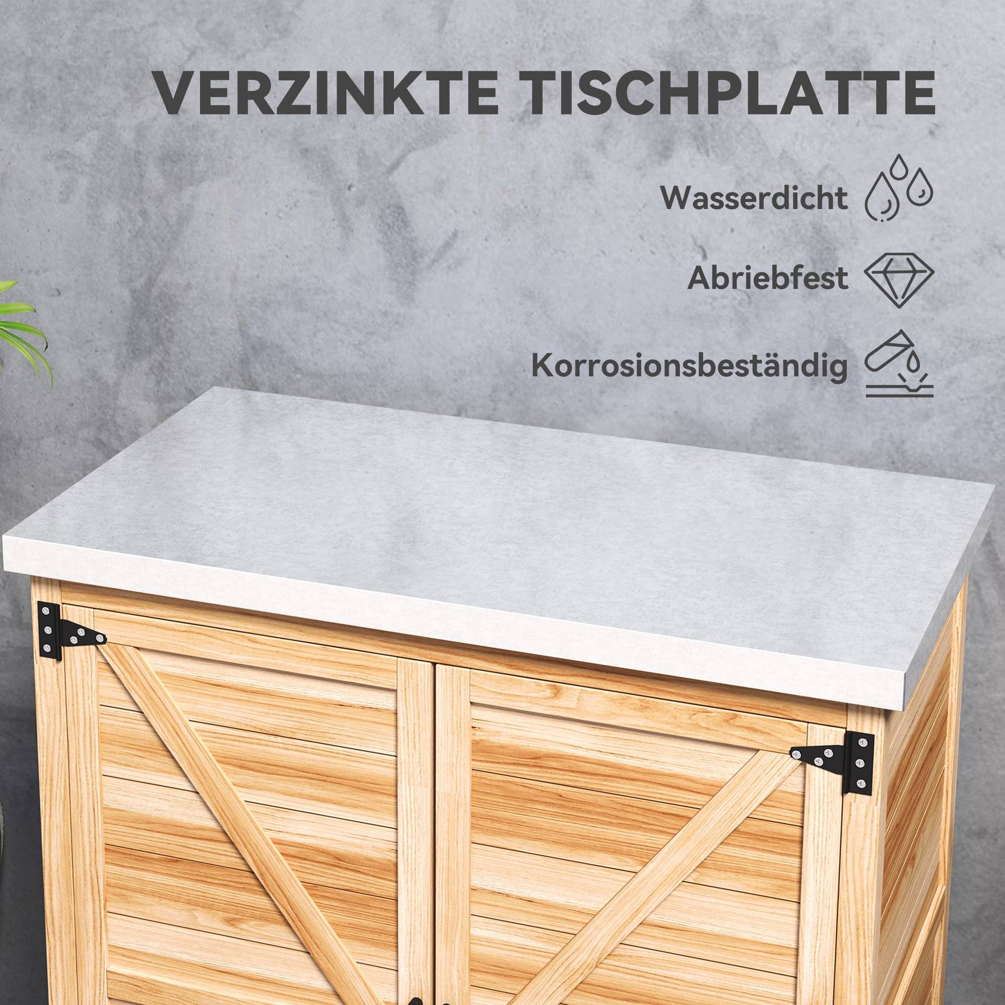 ComfortXL - Armoire de jardin en bois de sapin 79 x 43 x 92 cm naturel plateau galvanisé double porte pour rempotage - Image 5