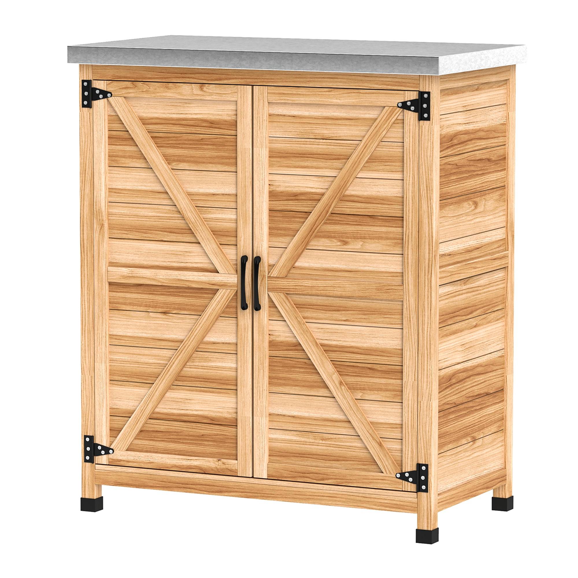 ComfortXL - Armoire de jardin en bois de sapin 79 x 43 x 92 cm naturel plateau galvanisé double porte pour rempotage - Image 2