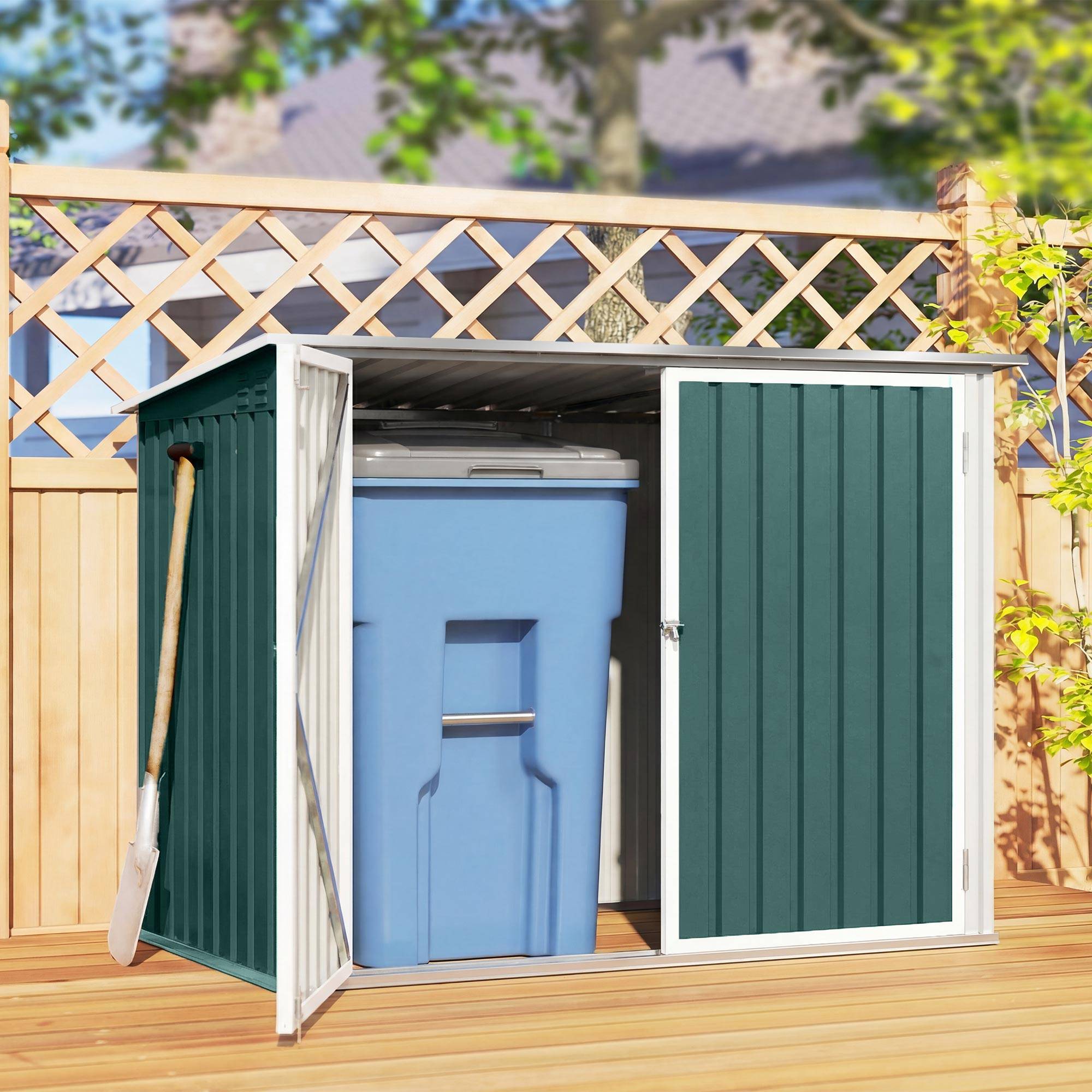 Cache-poubelles double acier galvanisé extérieur rangement bacs 180x108x130cm vert - ComfortXL Outdoor Living - Image 4