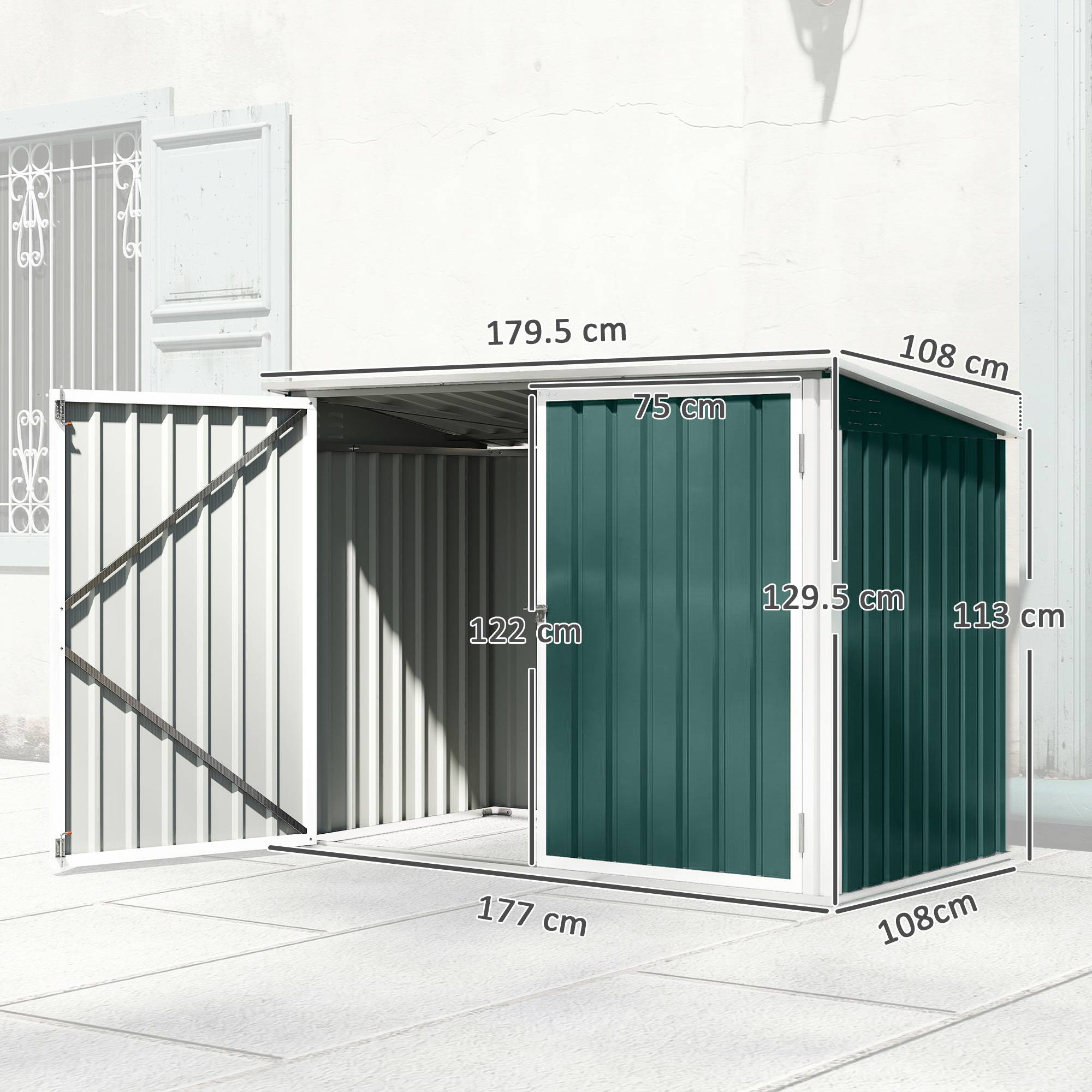 Cache-poubelles double acier galvanisé extérieur rangement bacs 180x108x130cm vert - ComfortXL Outdoor Living - Image 5