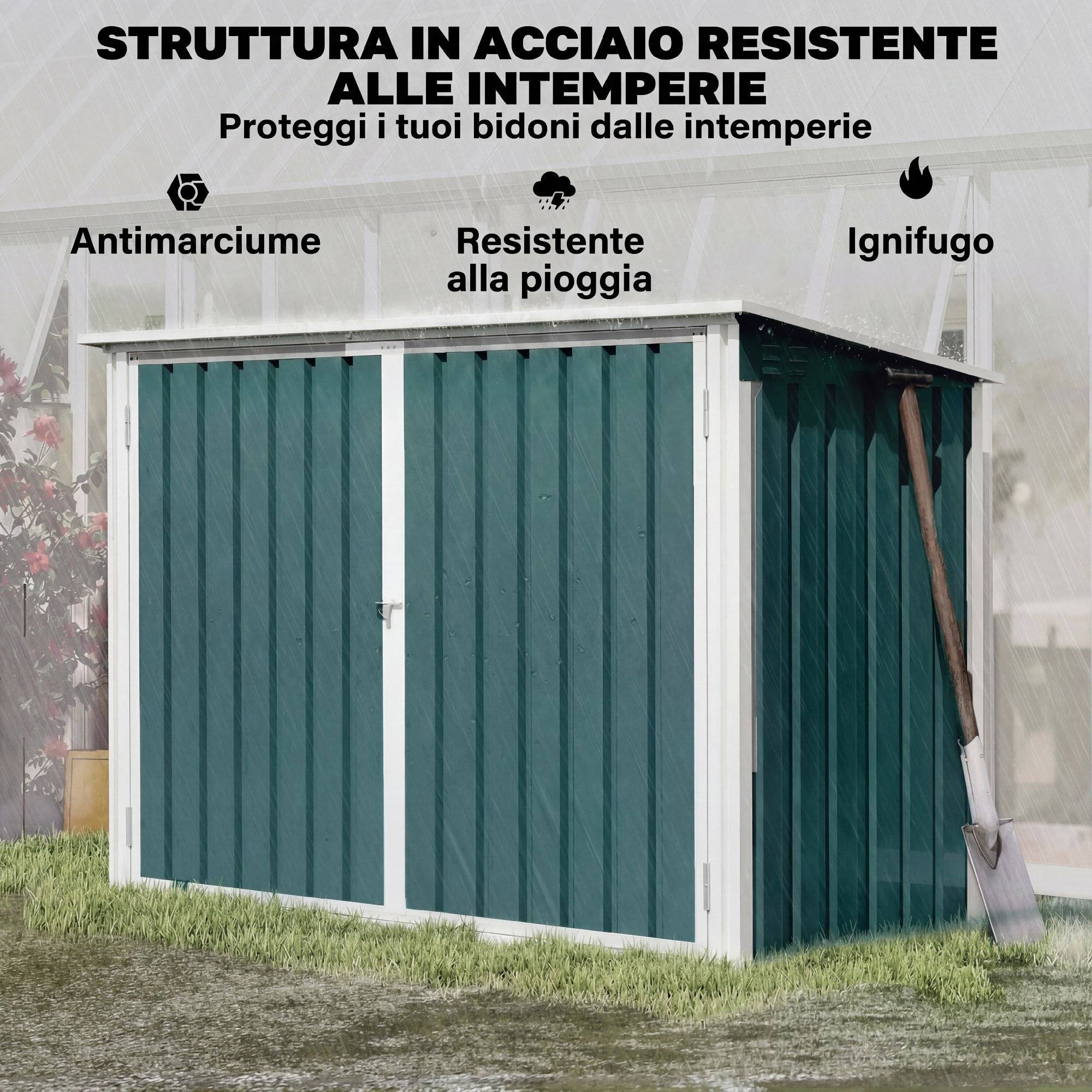 Cache-poubelles double acier galvanisé extérieur rangement bacs 180x108x130cm vert - ComfortXL Outdoor Living - Image 9