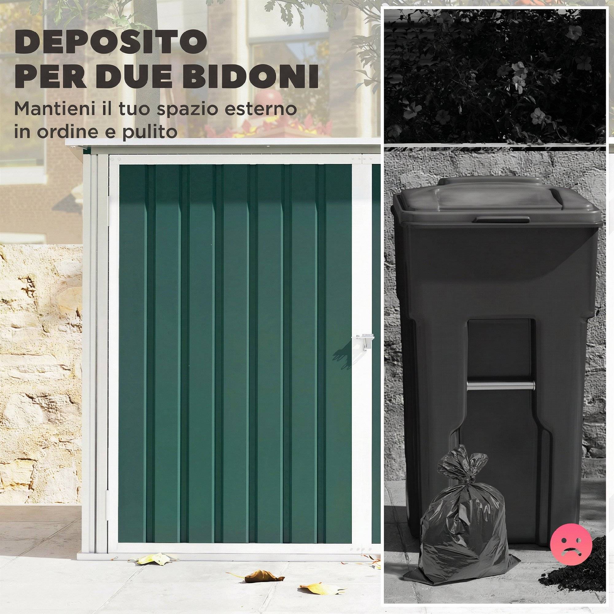 Cache-poubelles double acier galvanisé extérieur rangement bacs 180x108x130cm vert - ComfortXL Outdoor Living - Image 6