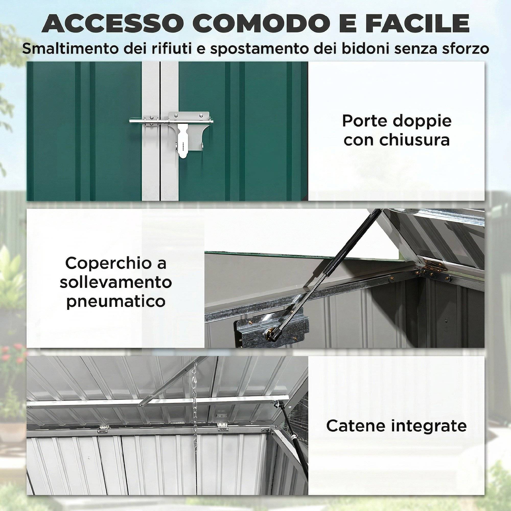 Cache-poubelles double acier galvanisé extérieur rangement bacs 180x108x130cm vert - ComfortXL Outdoor Living - Image 7