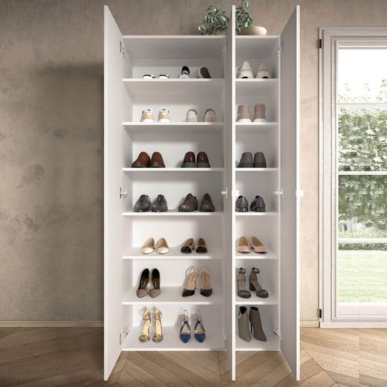 Armoire à chaussures 3 portes 12 étagères laqué blanc - MAHELINE - Image 4