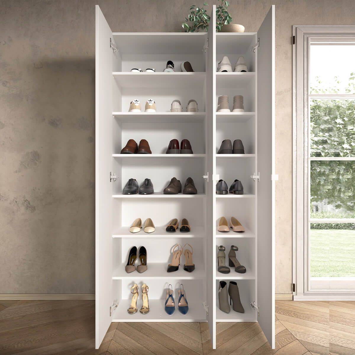 Armoire à chaussures 3 portes 12 étagères laqué blanc - MAHELINE - Image 4