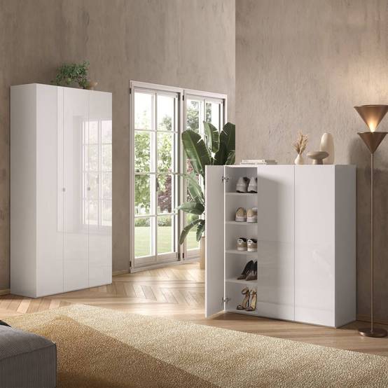 Armoire à chaussures 3 portes 12 étagères laqué blanc - MAHELINE - Image 2