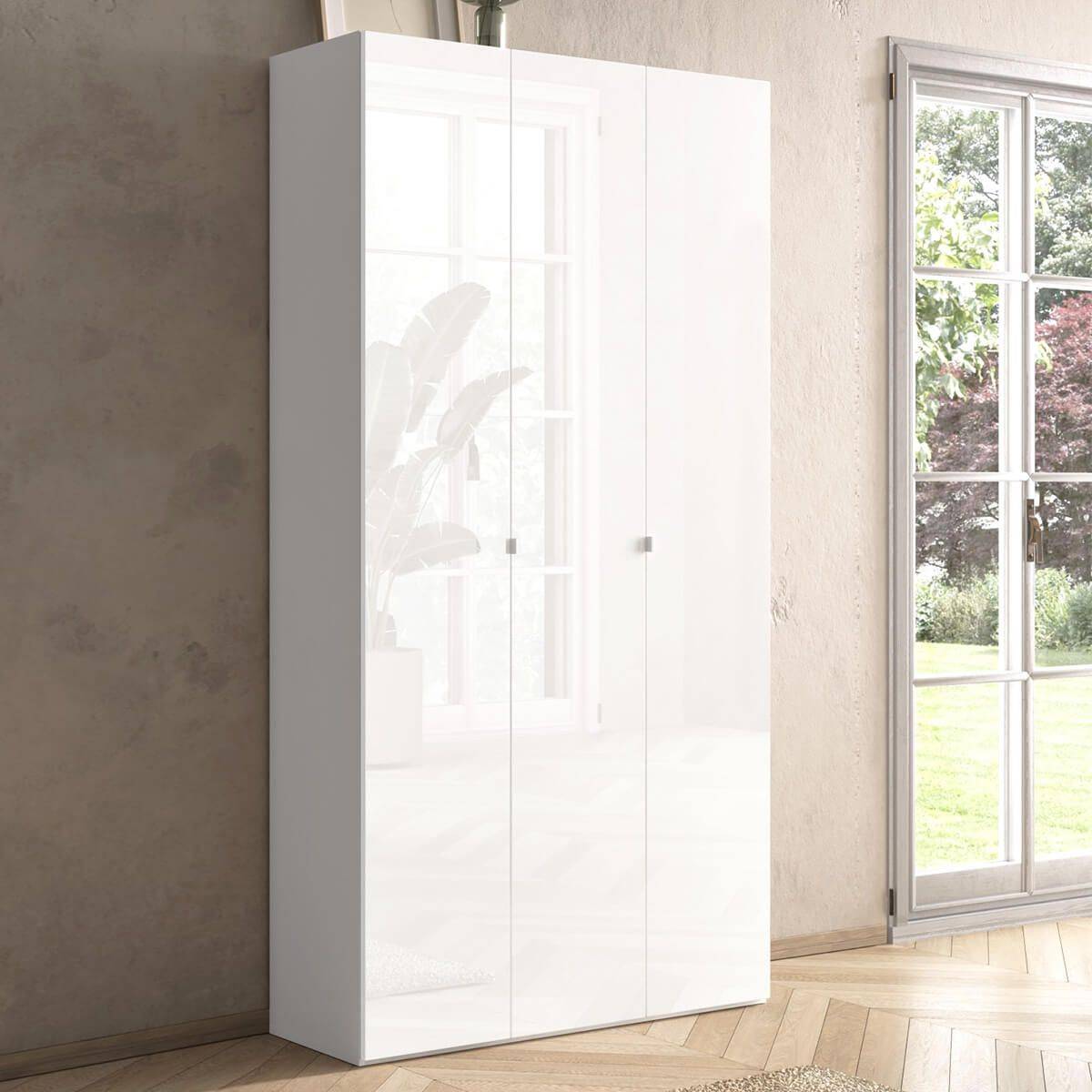 Armoire à chaussures 3 portes 12 étagères laqué blanc - MAHELINE - Image 3