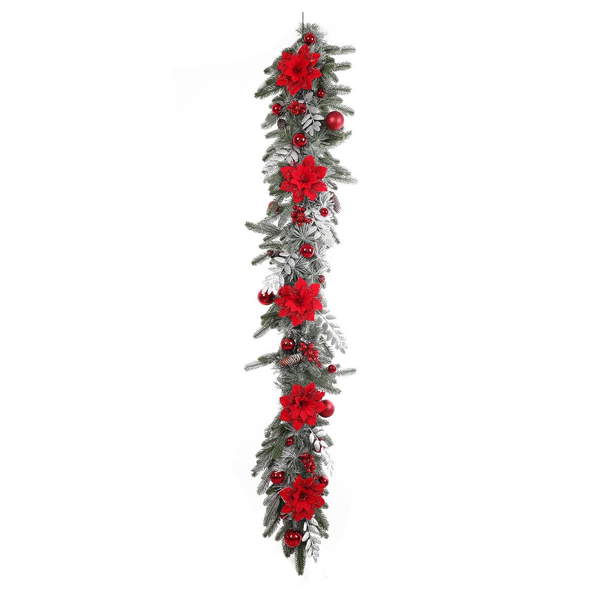 Couronne de décoration de Noël de 1,8m, couronne imitation pin, peut être suspendue, avec des baies rouges, convient pour la porte d'entrée, le jardin - Image 1