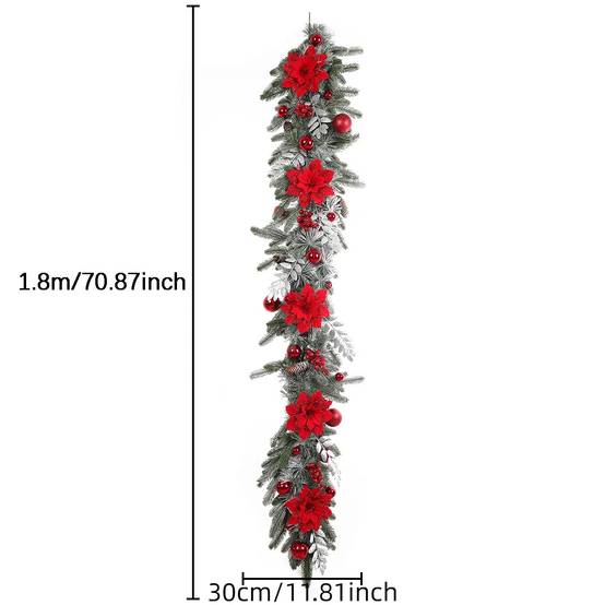 Couronne de décoration de Noël de 1,8m, couronne imitation pin, peut être suspendue, avec des baies rouges, convient pour la porte d'entrée, le jardin - Image 2