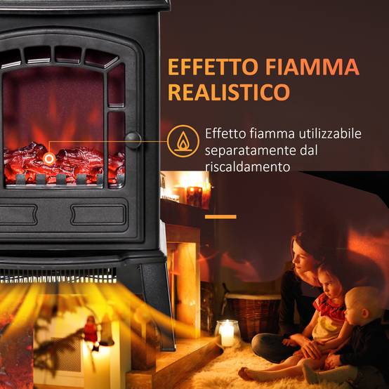 Cheminée électrique 1000/2000 W, effet flamme, température réglable, protection surchauffe, 20-25 m², 39 x 24 x 56,5 cm, noire - Image 5