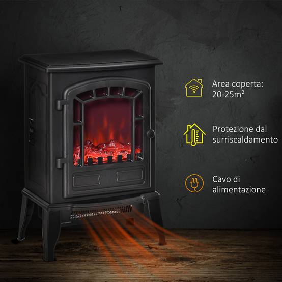 Cheminée électrique 1000/2000 W, effet flamme, température réglable, protection surchauffe, 20-25 m², 39 x 24 x 56,5 cm, noire - Image 7