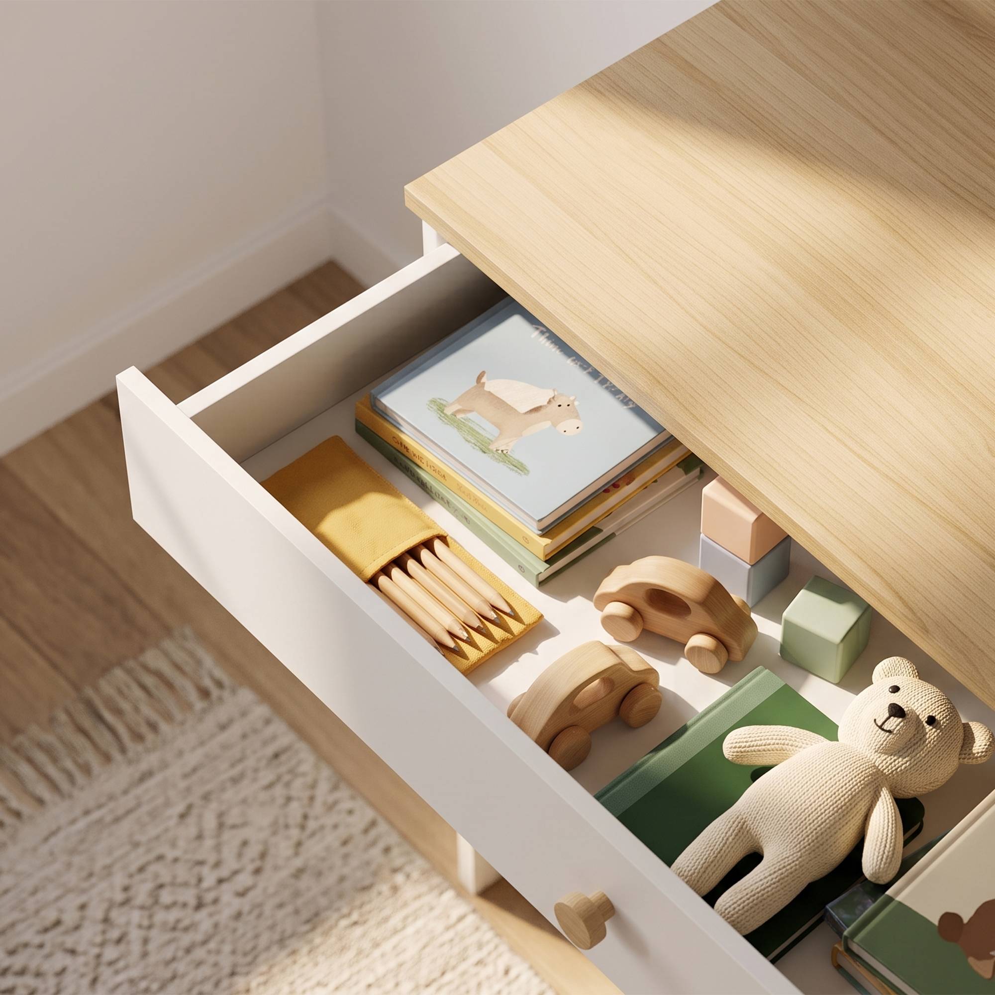 Bureau enfant avec étagères, tiroir, table enfant 3-8 ans, bois pour chambre, blanc - Image 10