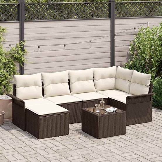 ComfortXL - Salon de jardin repas 7 pcs polyrotin avec table à hauteur réglable et rangement pour jardin Marron – ComfortXL Outdoor Living - Image 1