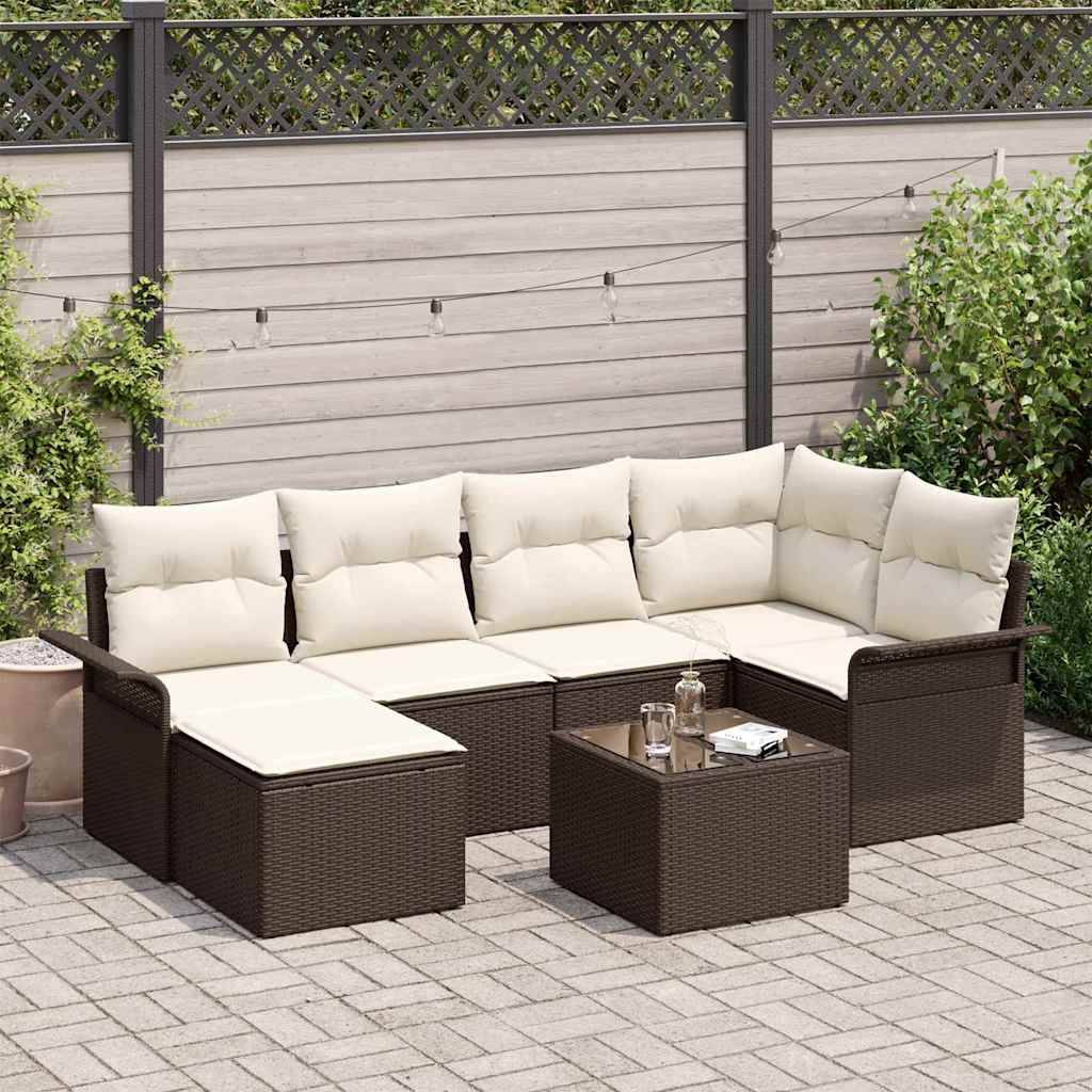 ComfortXL - Salon de jardin repas 7 pcs polyrotin avec table à hauteur réglable et rangement pour jardin Marron – ComfortXL Outdoor Living - Image 1