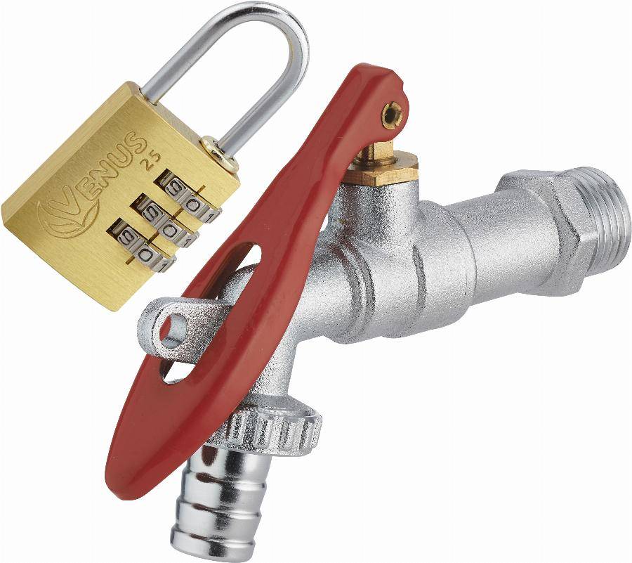 Robinet de à sphère 1/4 tour cadenassable M1/2' (15x21) nez M3/4' (20x27) / NOYON & THIEBAULT - Ø 15 mm + cadenas à combinaison 3 chiffres - 803755
