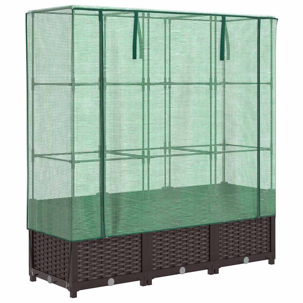 Jardinière surélevée en PP marron avec housse PE verte 120 x 40 x 138 cm - PANGIVO - Image 2
