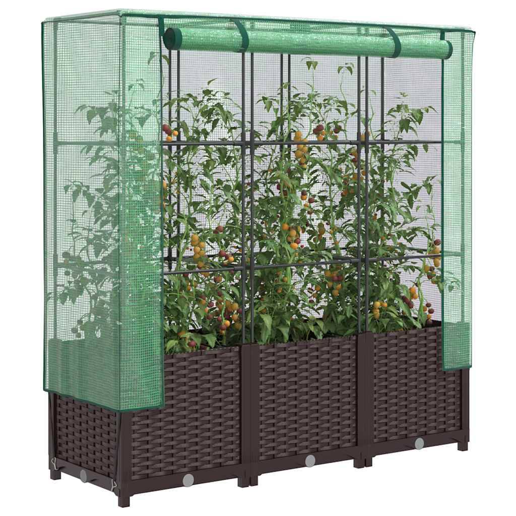 Jardinière surélevée en PP marron avec housse PE verte 120 x 40 x 138 cm - PANGIVO - Image 1