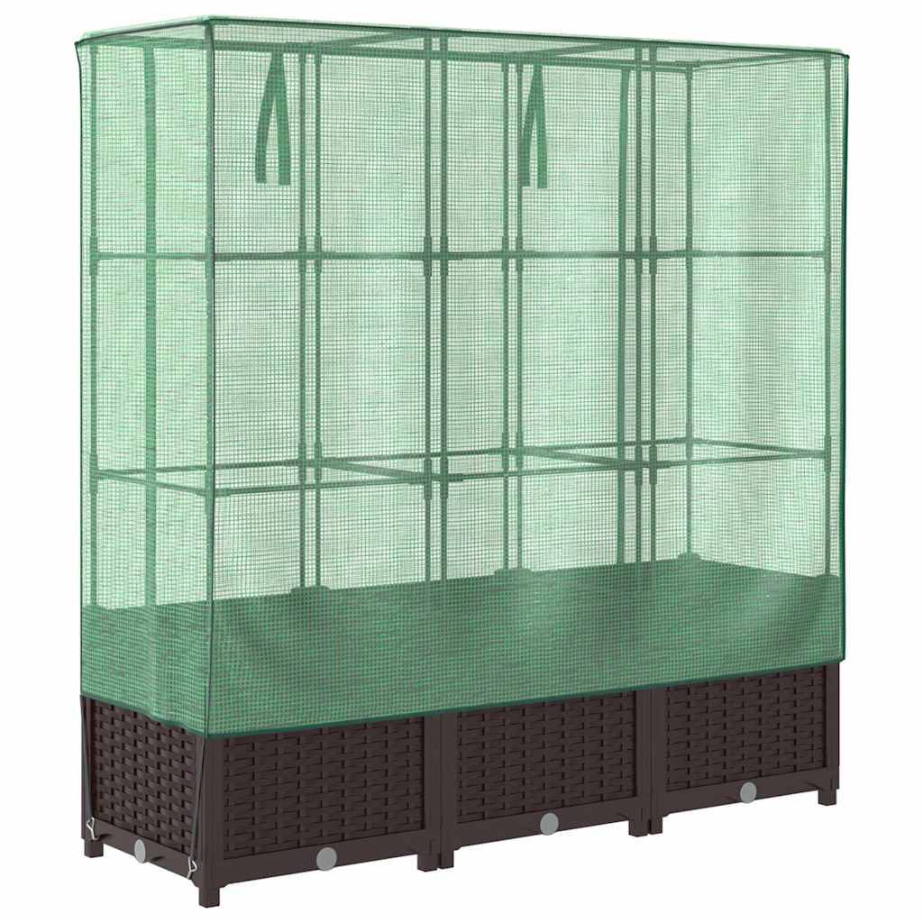 Jardinière surélevée en PP marron avec housse PE verte 120 x 40 x 138 cm - PANGIVO - Image 6