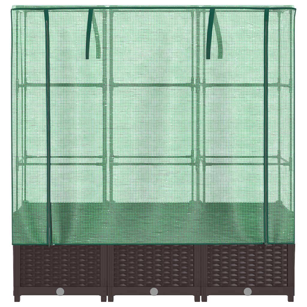 Jardinière surélevée en PP marron avec housse PE verte 120 x 40 x 138 cm - PANGIVO - Image 4
