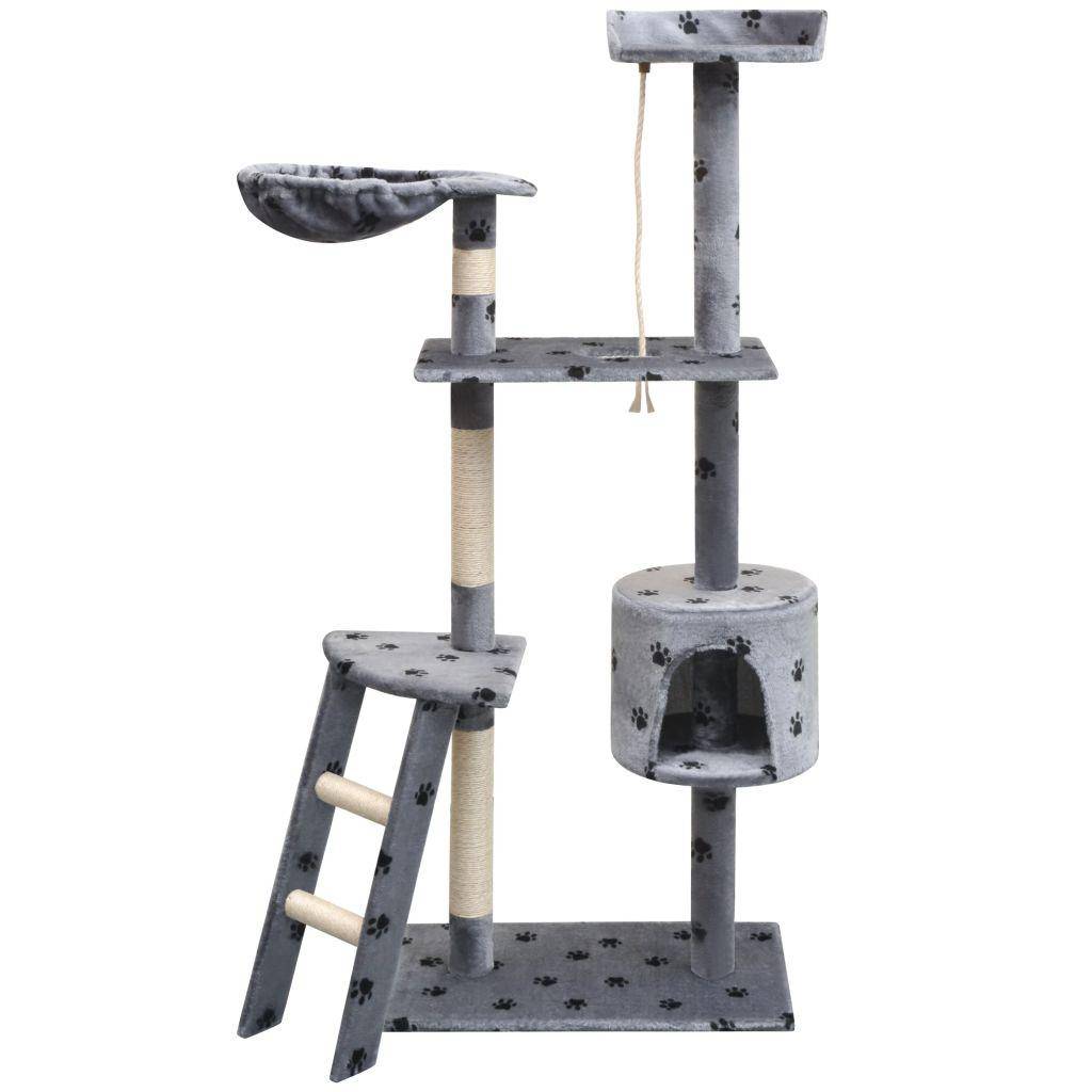Helloshop26 - Arbre à chat griffoir grattoir niche jouet animaux peluché et sisal 150 cm empreintes de pattes gris - Imagen 1
