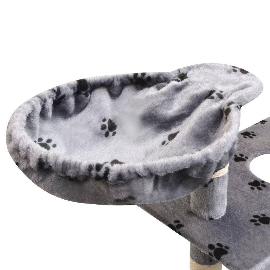 Helloshop26 - Arbre à chat griffoir grattoir niche jouet animaux peluché et sisal 150 cm empreintes de pattes gris - Imagen 5