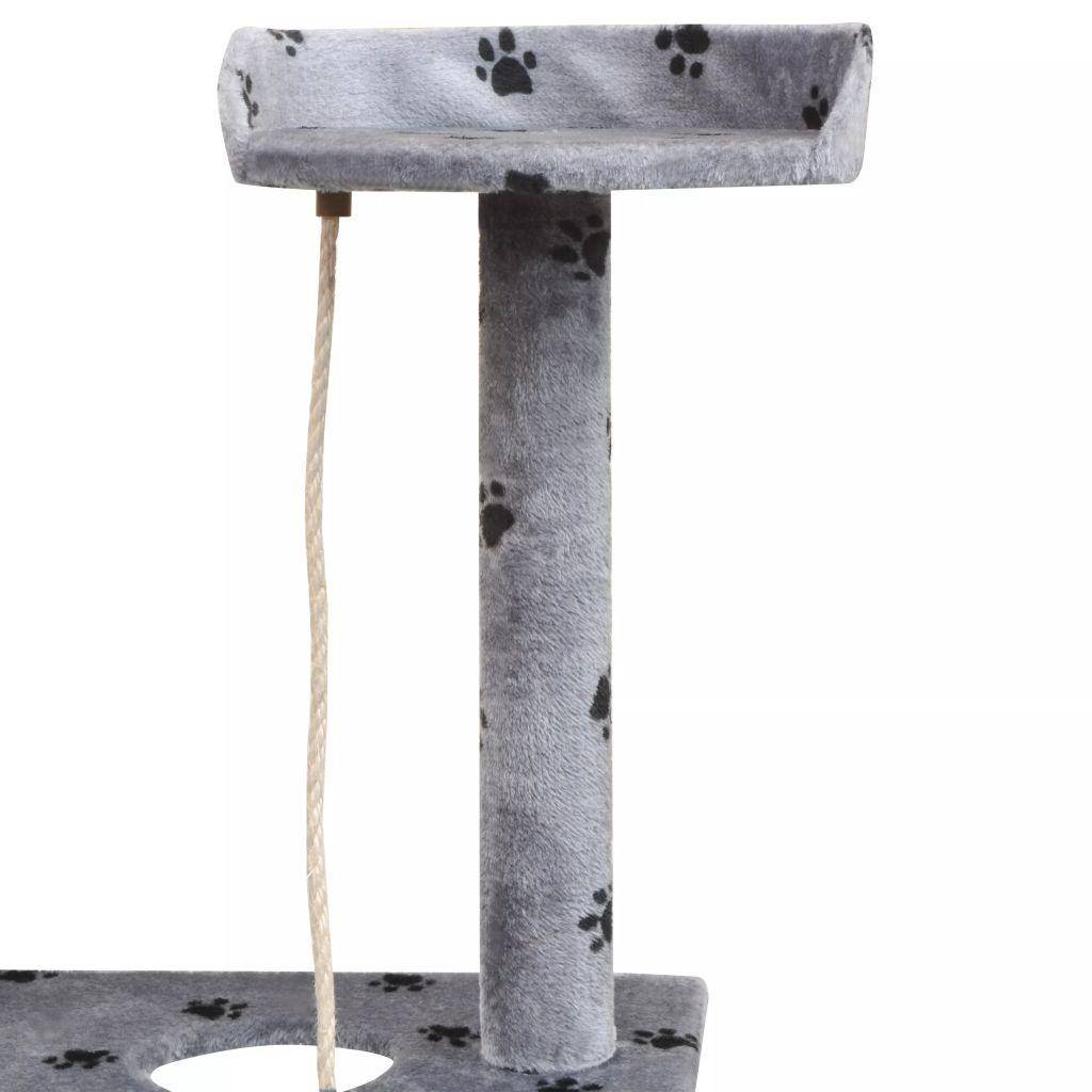 Helloshop26 - Arbre à chat griffoir grattoir niche jouet animaux peluché et sisal 150 cm empreintes de pattes gris - Imagen 4