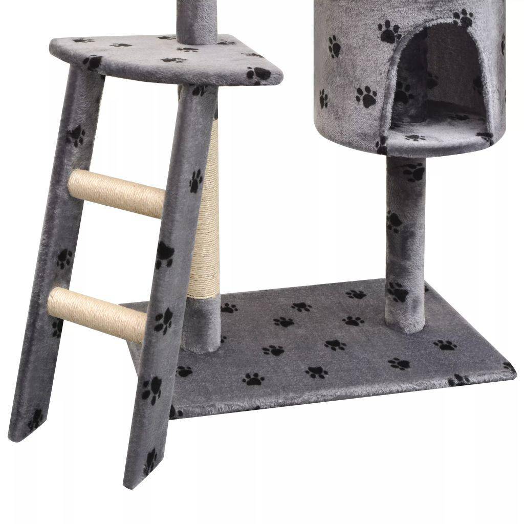 Helloshop26 - Arbre à chat griffoir grattoir niche jouet animaux peluché et sisal 150 cm empreintes de pattes gris - Imagen 3