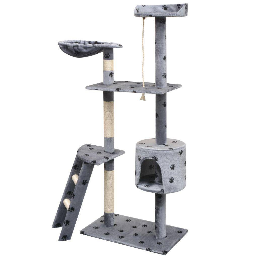 Helloshop26 - Arbre à chat griffoir grattoir niche jouet animaux peluché et sisal 150 cm empreintes de pattes gris - Imagen 2