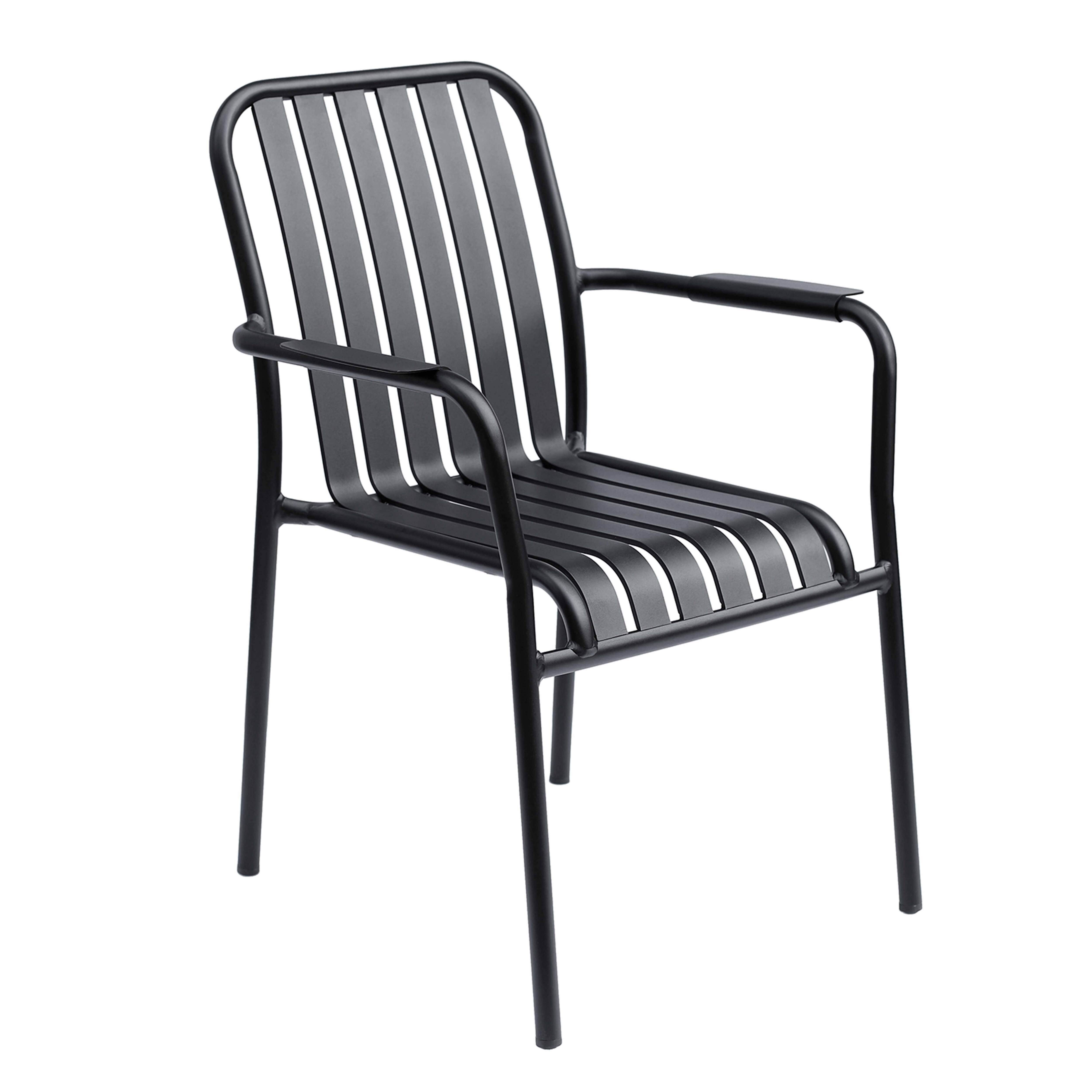 Oviala - Chaise de terrasse avec accoudoirs en aluminium noire Faro - Oviala - Image 1
