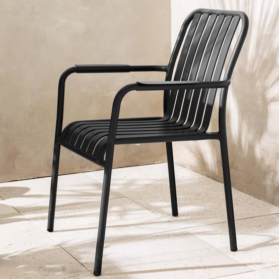 Oviala - Chaise de terrasse avec accoudoirs en aluminium noire Faro - Oviala - Image 2