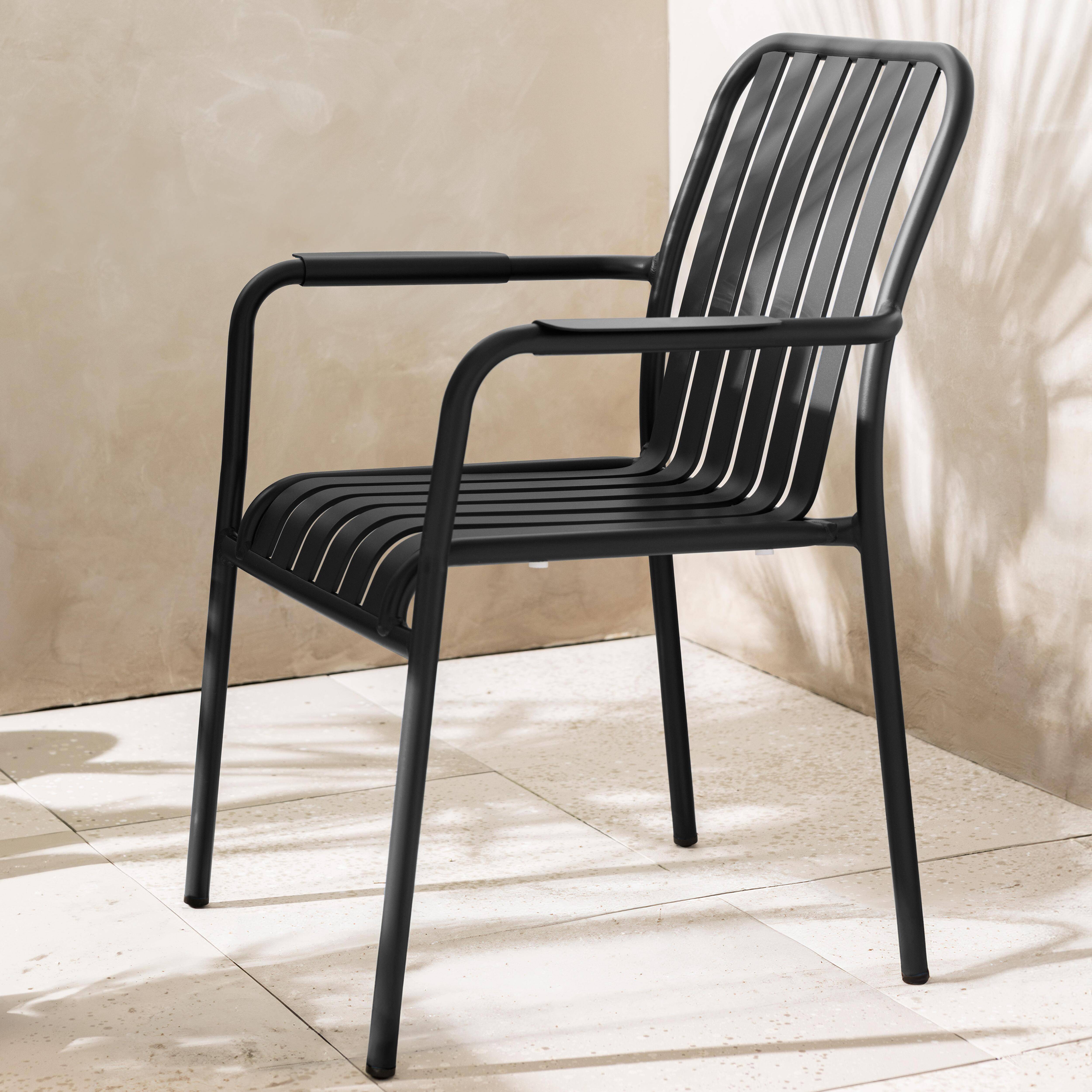 Oviala - Chaise de terrasse avec accoudoirs en aluminium noire Faro - Oviala - Image 2