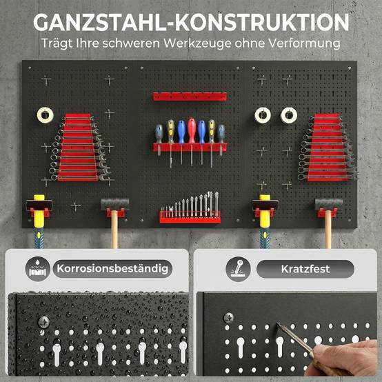 Sans Marque - Etagère murale système de rangement 60 x 40 cm, 28 pièces. Etagère goulotte avec compartiments de rangement à crochets, étagère d'atelier, noir+rouge - Image 6
