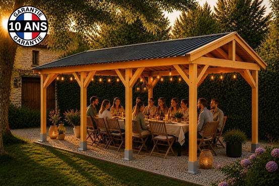 Carport SUR MESURE deux pentes 750 cm x 8 poteaux, bois DOUGLAS Français (Charpente en bois-auvent-abri voiture). Garantie 10 ans - Image 4