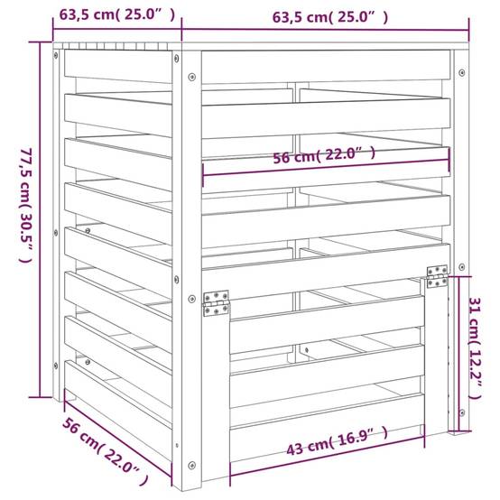 Composteur de jardin bois de pin massif 310L recyclage déchets organique Brun – ComfortXL Outdoor Living - Image 10