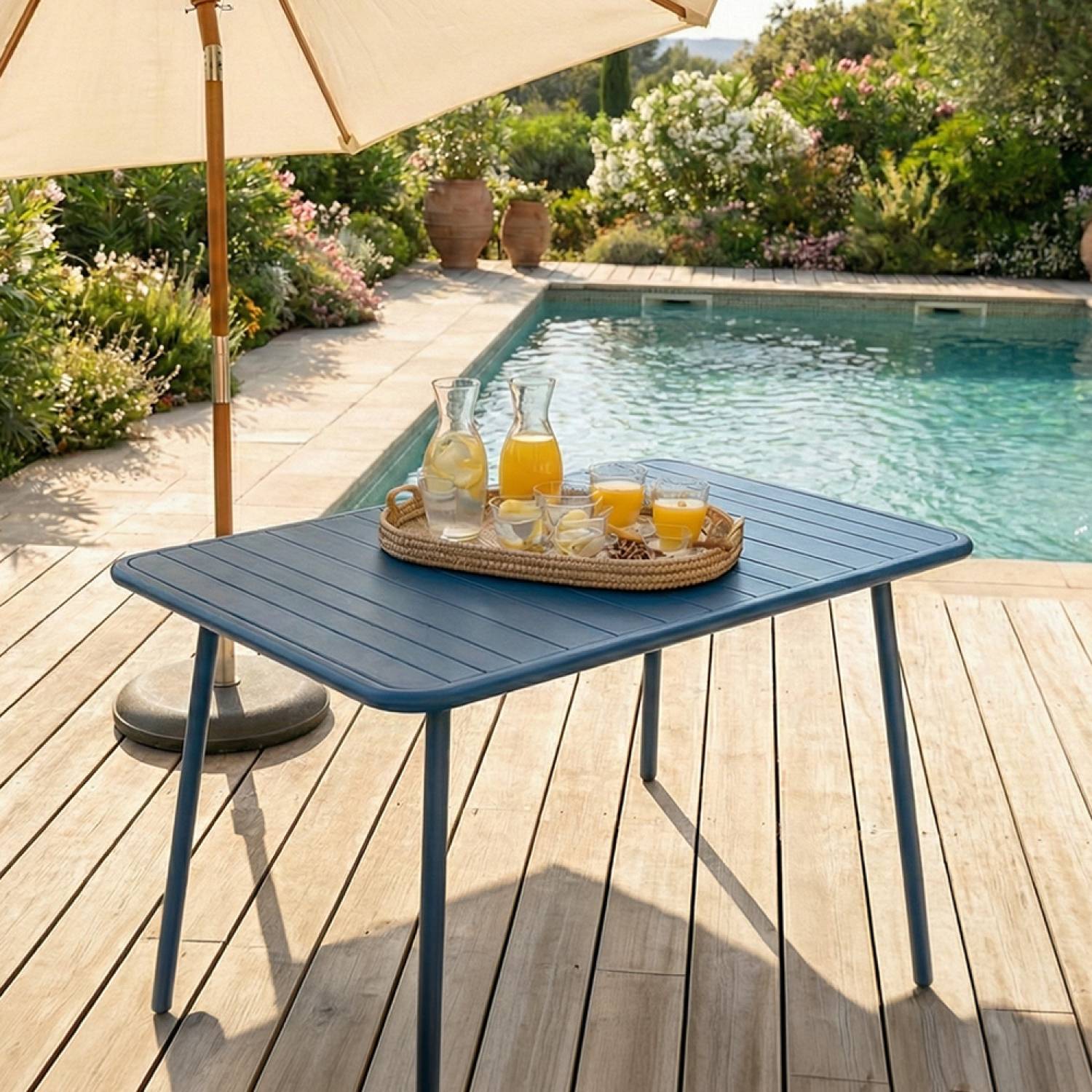 Table de jardin 4 à 6 places 120cm bleu BERGAME - Image 4