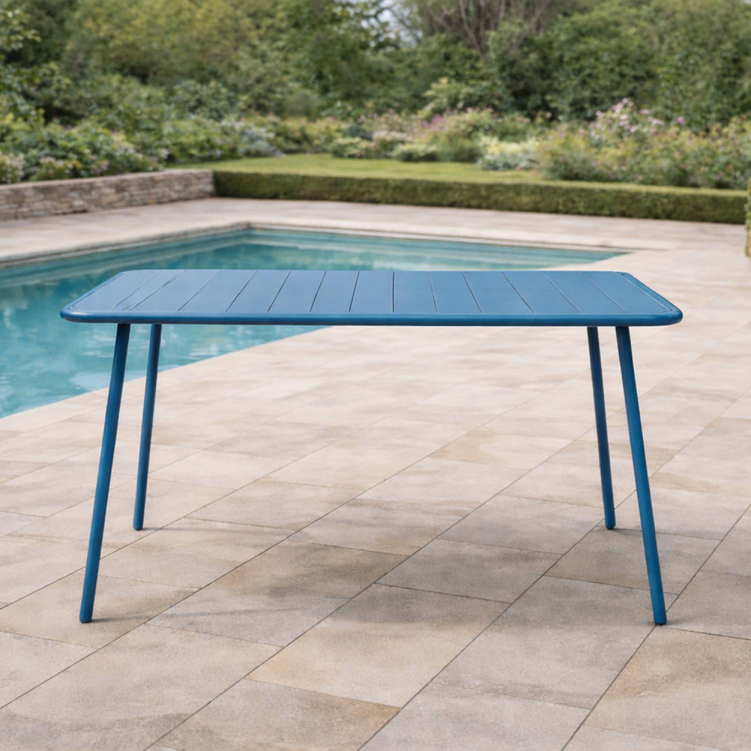 Table de jardin 4 à 6 places 120cm bleu BERGAME - Image 5