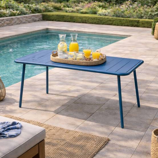 Table de jardin 4 à 6 places 120cm bleu BERGAME - Image 2