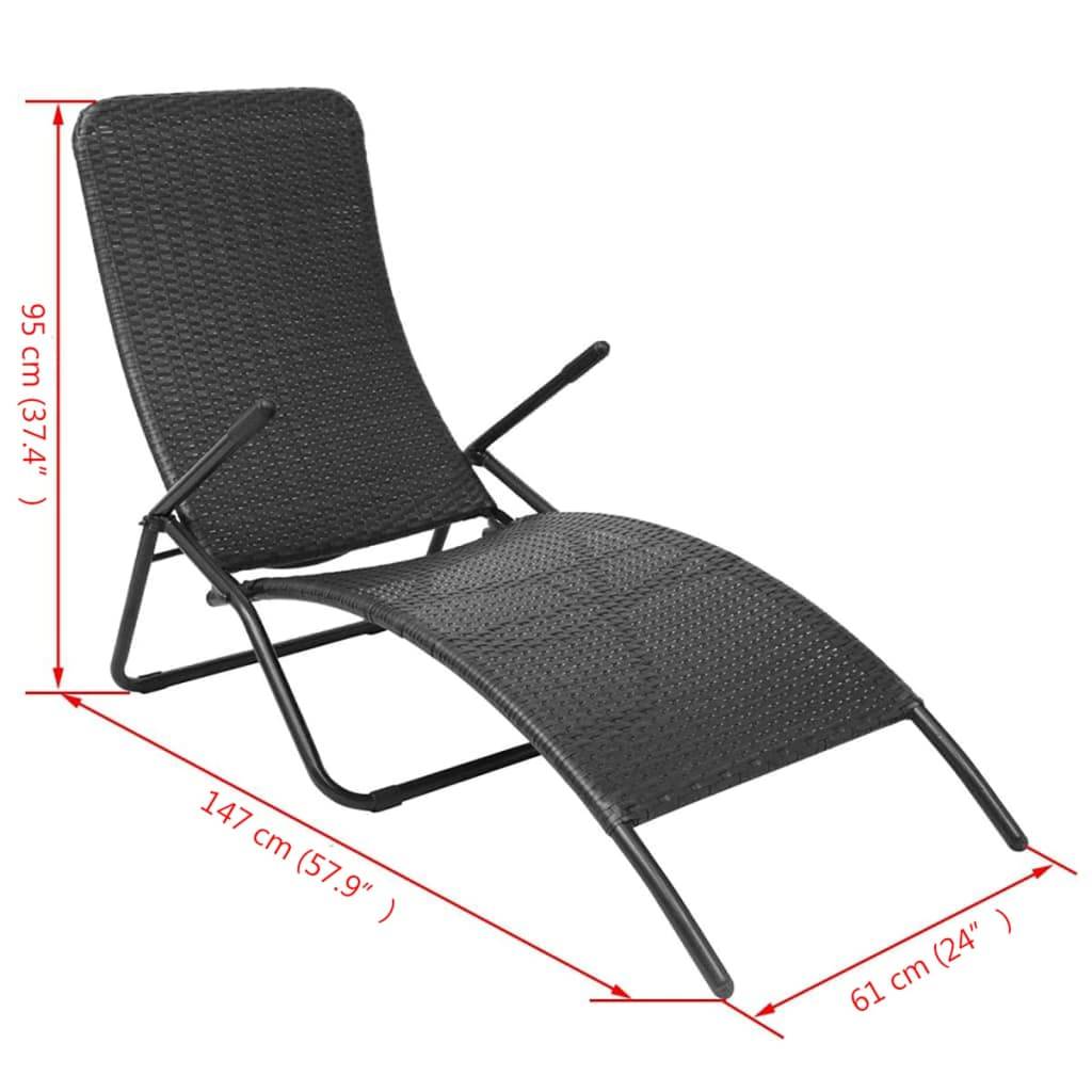 Helloshop26 - Transat chaise longue bain de soleil lit de jardin terrasse meuble d'extérieur pliante rotin synthétique noir - Imagen 5