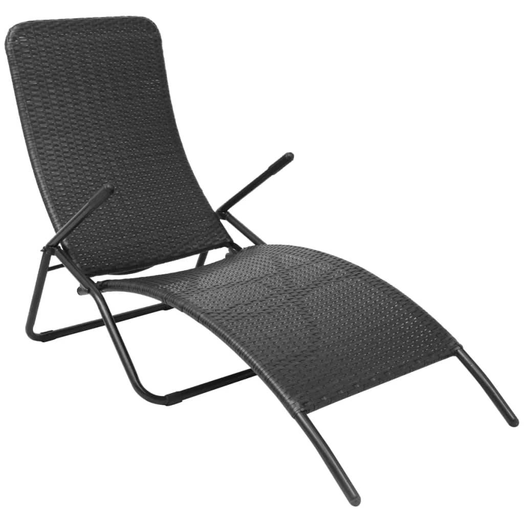 Helloshop26 - Transat chaise longue bain de soleil lit de jardin terrasse meuble d'extérieur pliante rotin synthétique noir - Imagen 1