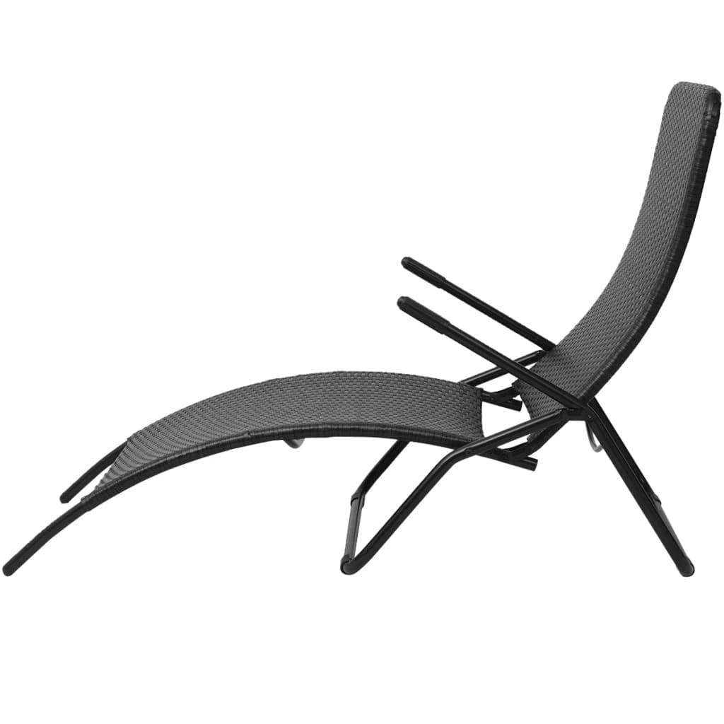 Helloshop26 - Transat chaise longue bain de soleil lit de jardin terrasse meuble d'extérieur pliante rotin synthétique noir - Imagen 3