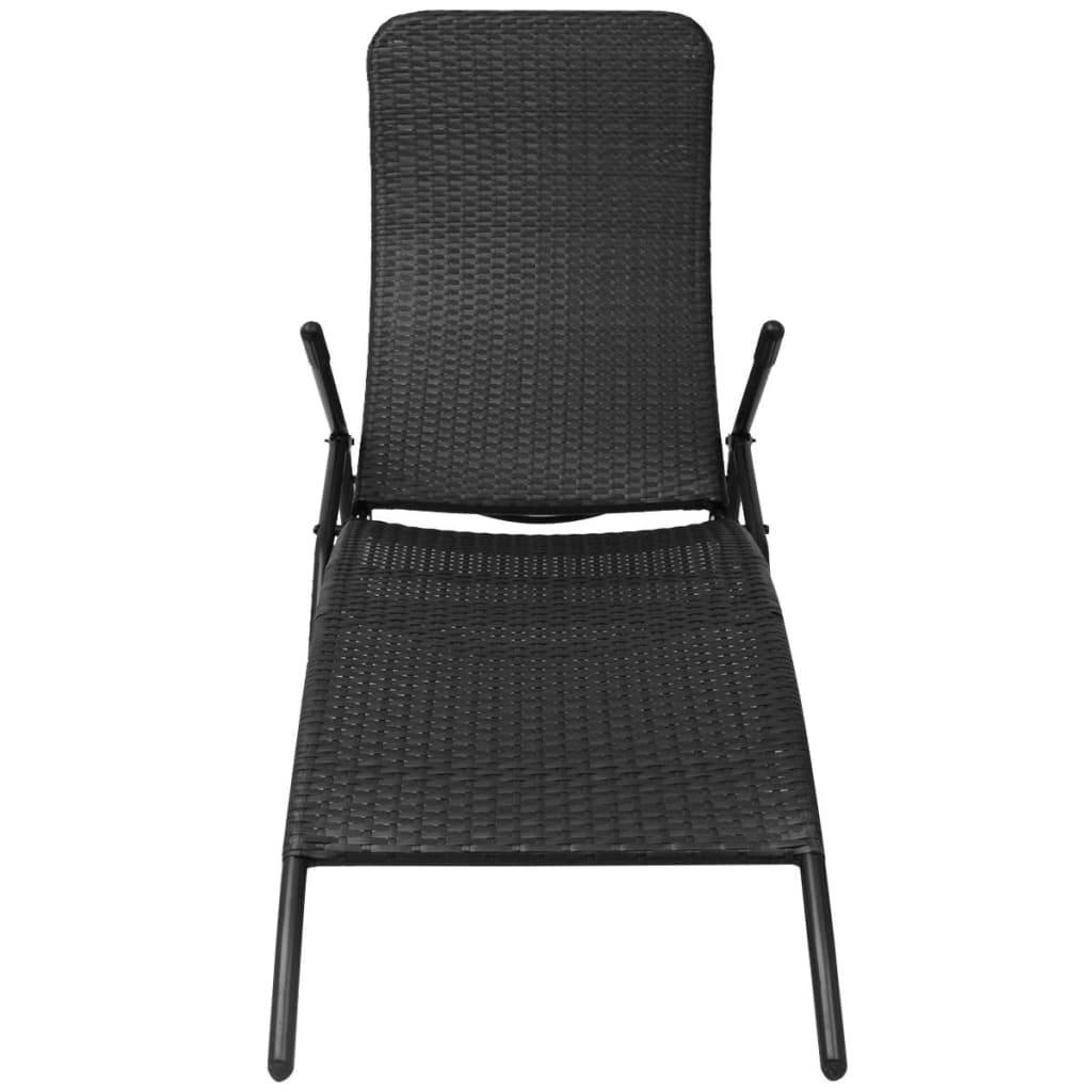 Helloshop26 - Transat chaise longue bain de soleil lit de jardin terrasse meuble d'extérieur pliante rotin synthétique noir - Imagen 2
