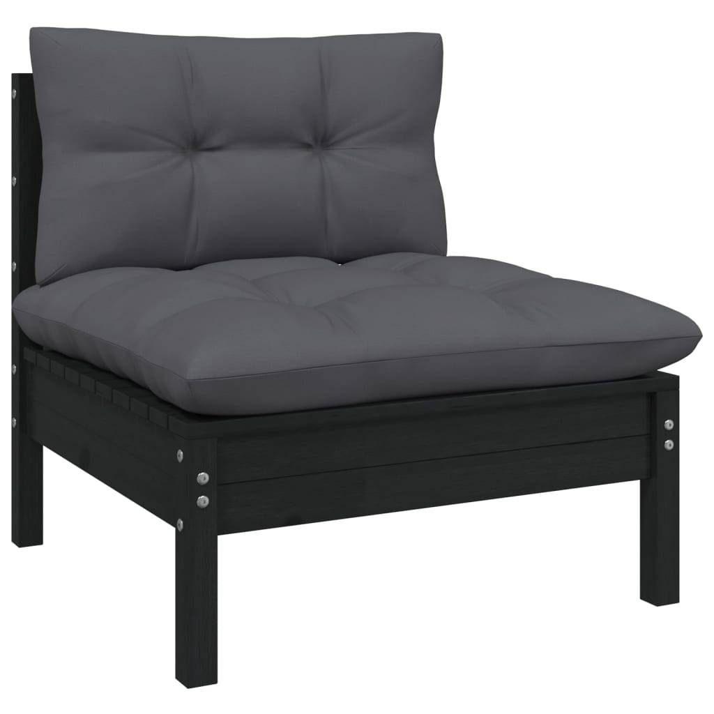 Helloshop26 - Salon de jardin meuble d'extérieur ensemble de mobilier 13 pièces avec coussins noir bois de pin massif - Imagen 4