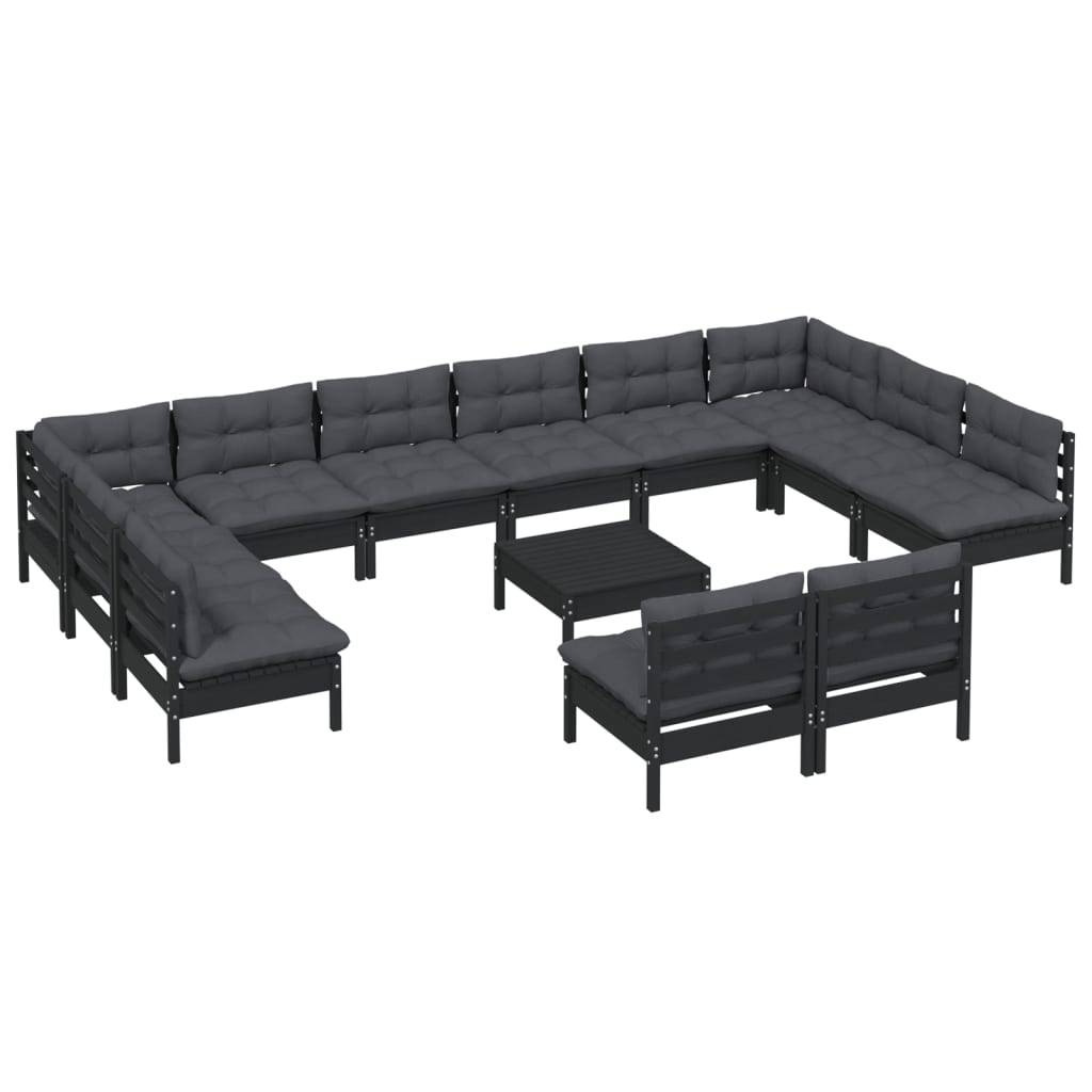 Helloshop26 - Salon de jardin meuble d'extérieur ensemble de mobilier 13 pièces avec coussins noir bois de pin massif - Imagen 1