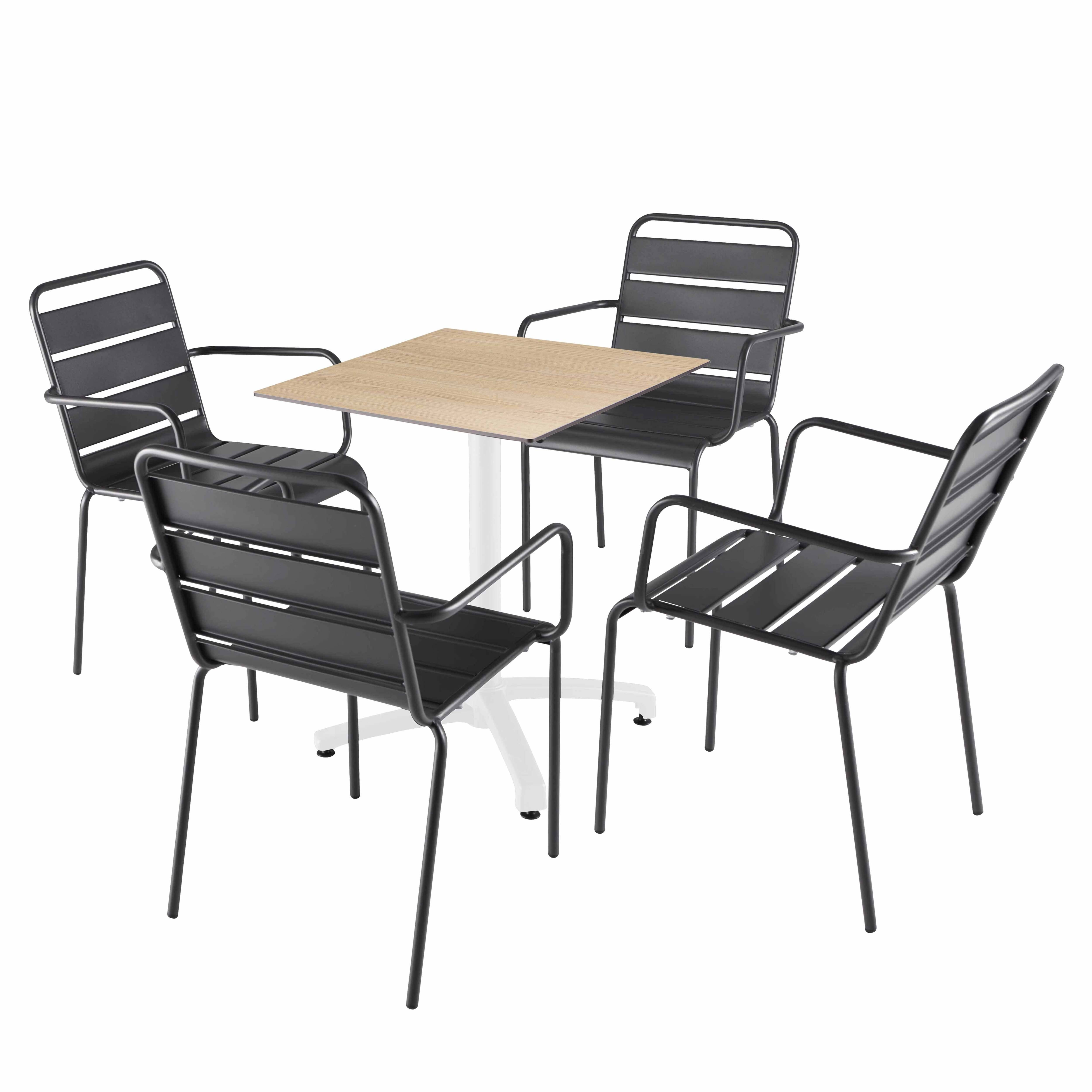 Oviala - Ensemble table 60 cm chêne naturel et 4 chaises en métal gris - Oviala - Imagen 1