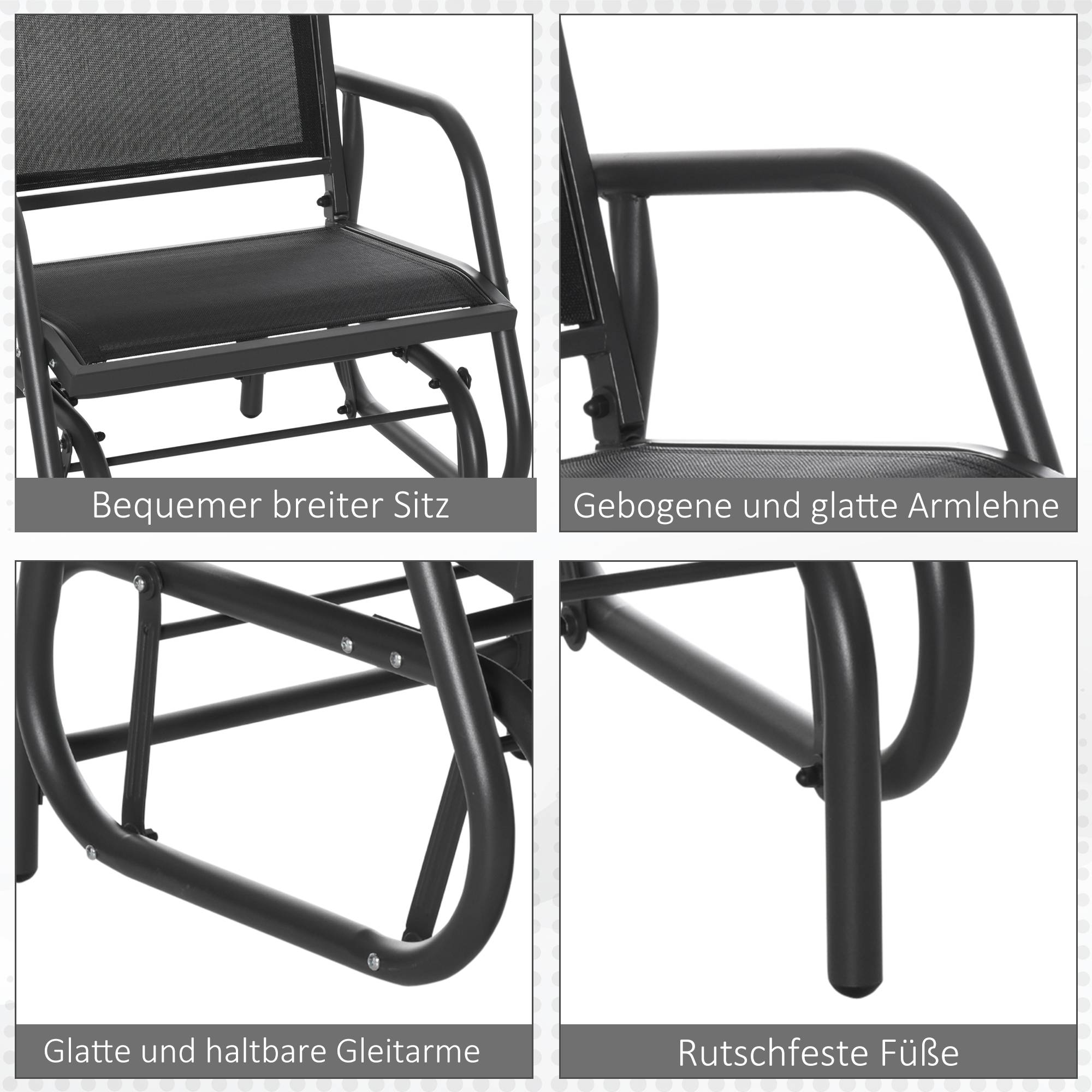 Fauteuil à bascule métal jardin balcon assise ergonomique 70x66x85cm noir - ComfortXL Outdoor Living - Image 9