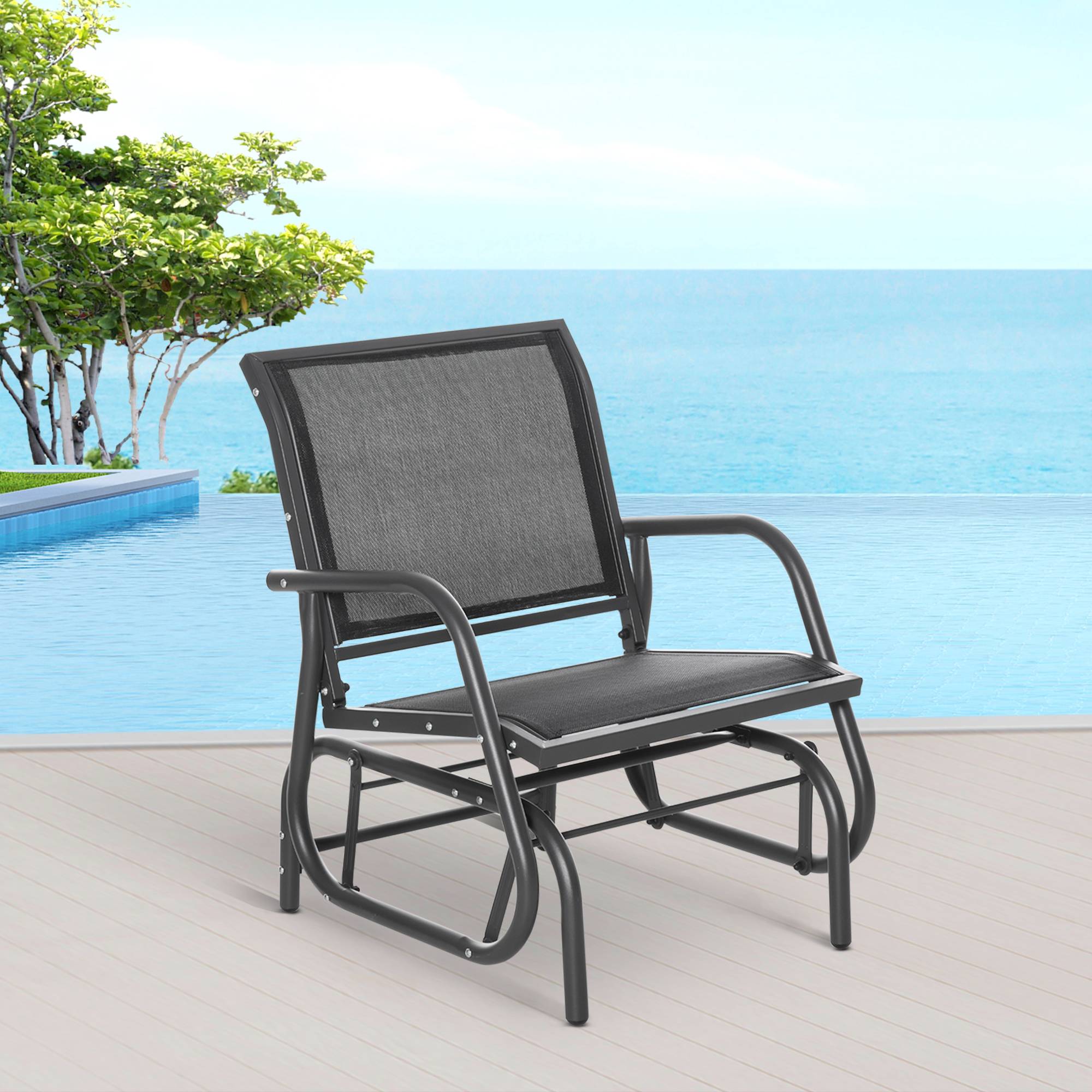 Fauteuil à bascule métal jardin balcon assise ergonomique 70x66x85cm noir - ComfortXL Outdoor Living - Image 3